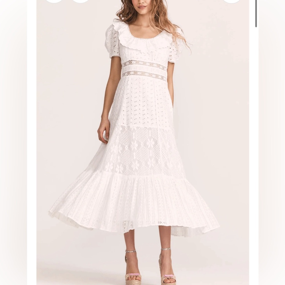 LoveShackFancy Stassie Lace White Eyelet Embroidered Dress Size 10 - Picture 5 of 16